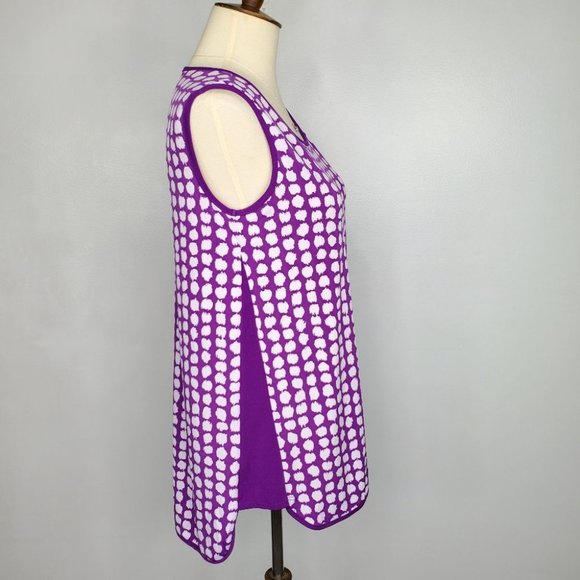 Susan Graver Liquid Knit Purple Circles Top, Size XS - Picture 6 of 11